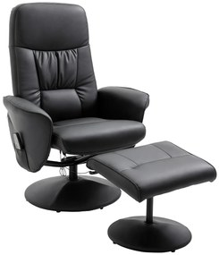 HOMCOM Fotoliu de relaxare cu lada de picioare, fotoliu TV cu 10 puncte de masaj, funcție de culcare, fotoliu de masaj cu telecomandă, buzunar lateral, fotoliu TV, piele artificială, Negru | Aosom Romania