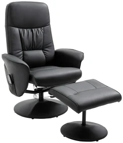 HOMCOM Fotoliu de relaxare cu lada de picioare, fotoliu TV cu 10 puncte de masaj, funcție de culcare, fotoliu de masaj cu telecomandă, buzunar lateral, fotoliu TV, piele artificială, Negru | Aosom Romania