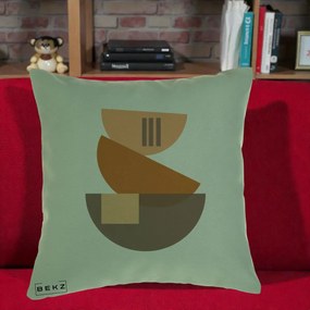 Perna Decorativa Geometric Bauhaus Boluri Portocaliu, 40x40 cm, Verde, Husa Detasabila, Perna Inclusa, BEKZ®