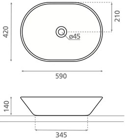 Bathco 4038 - Lavoar pentru blat TOULOUSE 59x42 cm, porțelan/alb