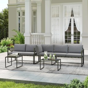 Outsunny Salon de grădină de colț exterior cu 2 canapele și 2 mese de cafea pliabile din sticlă temperată, gri | Aosom Romania