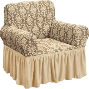 Set 2 Huse elastice pentru fotolii, cu volanas si model Jacquard Bej