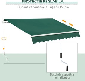 Copertină Retractabilă Manuală Outsunny pentru Verandă, 3x2 m, Verde | Aosom Romania