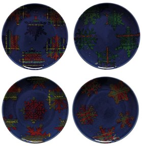 Set 4 farfurii din gresie pentru desert Casafina Snowflake, ø 21,6 cm, albastru - roșu