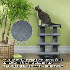 PawHut Scară pentru Câini și Pisici cu 4 Trepte și Înveliș din Pluș, 61x41x60 cm, Gri | Aosom Romania