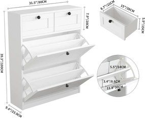 PANA24 - Pantofar 80 cm, pantofare, depozitare pantofi, mobilier hol cu sertare - Alb