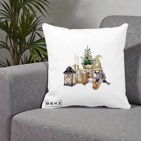 Perna Decorativa Gnom Scandinav cu Felinar, 40x40 cm, Alba Mata, Husa Detasabila, Perna Inclusa, BEKZ®