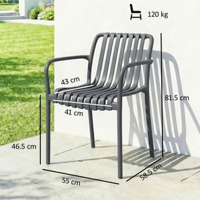 Outsunny Set 4 scaune pentru grădină Scaune stivuibile pentru terasă cu design cu lamele și cotiere, ergonomice Gri închis | Aosom Romania