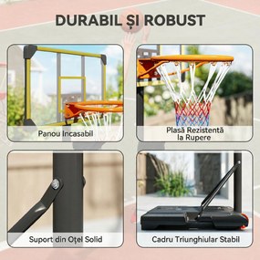SPORTNOW Coș de Baschet pentru Copii 6-14 Ani, Coș de Baschet cu Înălțime Reglabilă, Roți și Bază Umplută, 71x46 cm, Galben | Aosom Romania