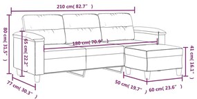 Canapea cu 3 locuri si taburet, gri taupe, 180 cm, microfibra Gri taupe, 210 x 77 x 80 cm
