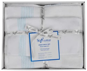 Set cadou prosoape și prosop de corp AQUA, 5 buc Alb – Broderie albastră Set (2 buc 33x33cm, 2 buc prosop 45x90cm, prosop de corp 75x150cm)