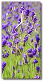 Ceas de perete din sticla vertical Flori colorate lavender