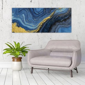 Tablou - Abstracție albastru-aurie (120x50 cm)