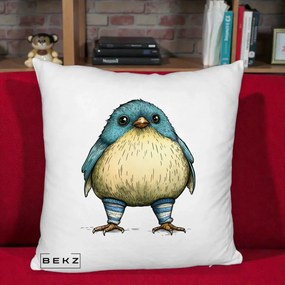 Perna Decorativa Pasare Albastra cu Sosete Albastre, 40x40 cm, Alb Pufos, Husa Detasabila, Perna Inclusa, BEKZ®