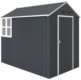 Outsunny Magazie de Grădină din Oțel Galvanizat și PP cu 4 Guri de Aerisire și Fereastră, 259x171x222 cm, Gri și Alb | Aosom Romania