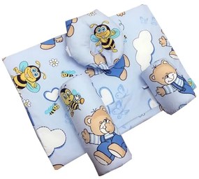 Set antiregurgitare si pozitionare cu plan inclinat pentru bebelusi Deseda Ursi cu albine pe albastru
