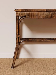 Masă de birou din ratan, maro, în stil eclectic, cu blat împletit, 76 x 115 x 53 cm, „Veracruz”