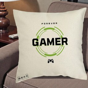 Perna Personalizata Forever Gamer, 40x40 cm, Ecru, Husa Detasabila, Perna Inclusa, BEKZ®