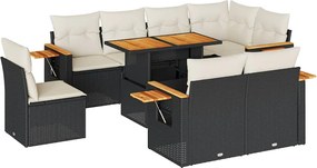 vidaXL Set mobilier grădină perne 9 piese negru poliratan/lemn acacia