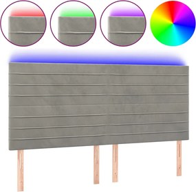 vidaXL Tăblie de pat cu LED, gri deschis, 180x5x118/128 cm, catifea