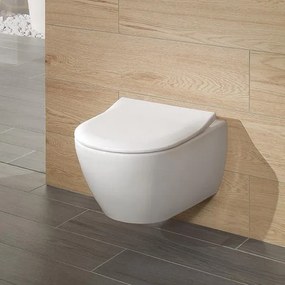 Set vas WC suspendat Villeroy &amp; Boch, Subway 2.0, direct flush, cu capac slim, soft close, alb alpin