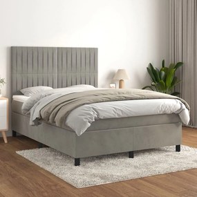 3143139 vidaXL Pat box spring cu saltea, gri deschis, 140x190 cm, catifea