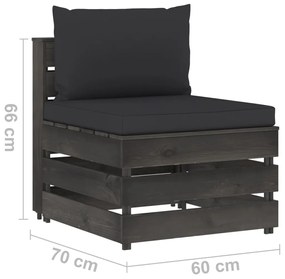Canapea de mijloc modulara cu perne, gri, lemn impregnat 1, negru si gri, canapea de mijloc