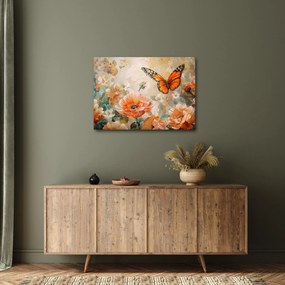 Tablou - Fluture și flori, pictură în ulei (70x50 cm)