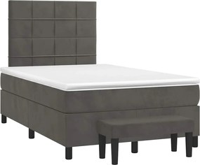 vidaXL Pat box spring cu saltea, gri închis, 120x190 cm, catifea
