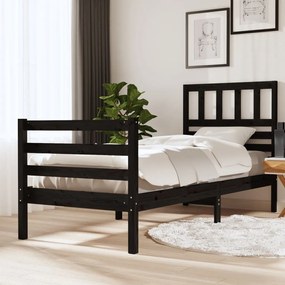 Cadru de pat Small Single 2FT6, negru, 75x190 cm, lemn masiv Negru, 75 x 190 cm