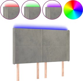 vidaXL Tăblie de pat cu LED, gri deschis, 147x16x118/128 cm, catifea