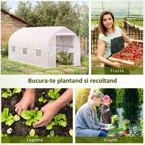 Outsunny Seră de Grădină a Tunnel 4x2x2 m cu Uși Rulabile și 6 Ferestre, Seră pentru Grădină cu Acoperiș înclinat, Structură din Metal și Acoperire PE, pentru Grădinărit Legume Flori Fructe, Alb | Aosom Romania