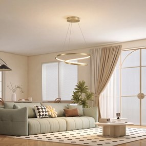 HOMCOM Lampă suspendată LED 38W cu 2 inele și 3 temperaturi de culoare, 3000-6500K, înălțime reglabilă, auriu | Aosom Romania