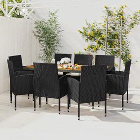 3120110 vidaXL Set mobilier de exterior, 9 piese, negru, poliratan