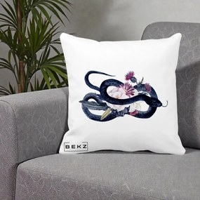 Perna Decorativa Sarpe Negru cu Flori Gothic, 40x40 cm, Alba Mata, Husa Detasabila, Perna Inclusa, BEKZ®