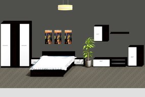 Set dormitor Luiza + living Madrid, culoare magia (wenge) / alb, cu pat standard 140 x 200 cm