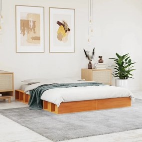 vidaXL Cadru pat fără saltea, maro ceruit, 135x190 cm, lemn masiv pin