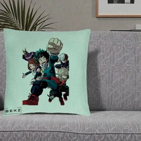 Perna Personalizata My Hero Academia Izuku Deku si Echipa, 40x40 cm, Verde Menta, Husa Detasabila, Perna Inclusa, BEKZ®