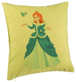 Perna Decorativa, Model Printesa si Paserea, 40x40 cm, Verde, Husa Detasabila, Burduf