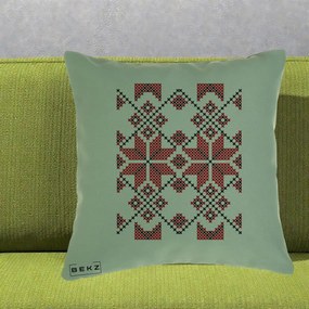 Perna Personalizata Motiv Traditional Cusatura Rosu-Negru, 40x40 cm, Verde, Husa Detasabila, Perna Inclusa, BEKZ®
