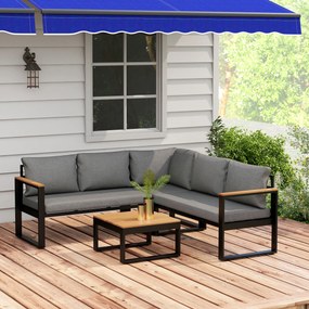 Outsunny Set de Mobilier pentru Grădină din 4 Piese cu 2 Canapele Duble, Colțar și Măsuță de Cafea, 124x61x71,5 cm, Gri | Aosom Romania
