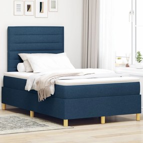 vidaXL Pat cu Arcuri și Saltea Albastră 120x200 cm din Țesătură