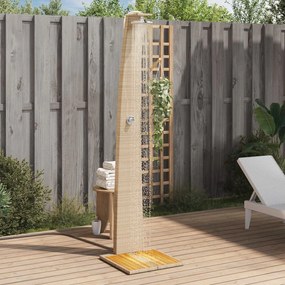 vidaXL Duș de exterior, bej, 55x60x224 cm, poliratan și lemn acacia