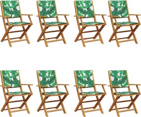 vidaXL Scaune de grădină pliabile 8 buc., textil verde/lemn masiv