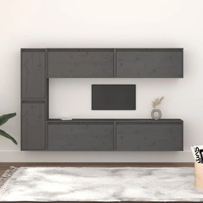3100236 vidaXL Comode TV, gri, 6 buc., lemn masiv de pin