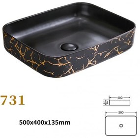 Lavoar Ceramic Premium, Dreptunghiular Gold -Negru,50x40cm