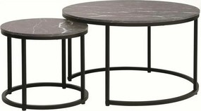 Set 2 masute cafea DION, negru cu efect de marmura/negru, PAL laminat/
