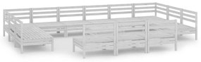 Set mobilier de gradina, 14 piese, alb, lemn masiv de pin Alb, 1