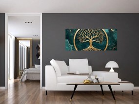 Tablou – Arborele vieții auriu în marmură (120x50 cm)