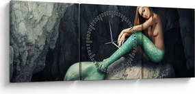 Tablou - Sirena pe stâncă (cu ceas) (90x30 cm)